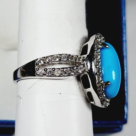 Natural Arizona Sleeping Beauty Turquoise/White Zircon ring in Plat/925SS 5.64ct - Picture 5 of 6
